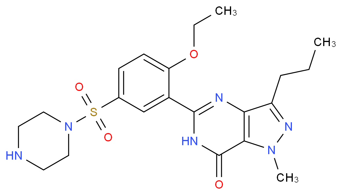 5-[2-ethoxy-5-(piperazine-1-sulfonyl)phenyl]-1-methyl-3-propyl-1H,6H,7H-pyrazolo[4,3-d]pyrimidin-7-one_分子结构_CAS_139755-82-1