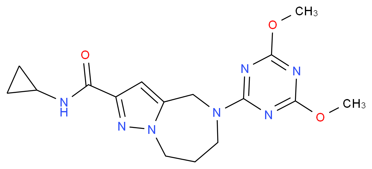 N-cyclopropyl-5-(4,6-dimethoxy-1,3,5-triazin-2-yl)-5,6,7,8-tetrahydro-4H-pyrazolo[1,5-a][1,4]diazepine-2-carboxamide_分子结构_CAS_)