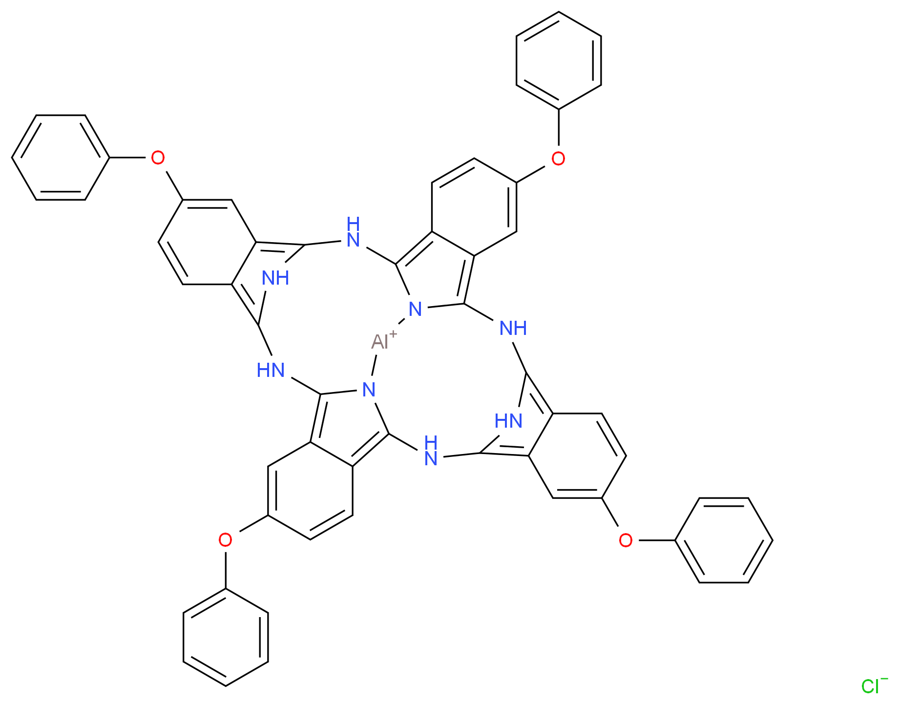 4,13,22,31-tetraphenoxy-9,18,27,36,37,39,40,41-octaaza-38-aluminadecacyclo[17.17.3.1<sup>1</sup><sup>0</sup>,<sup>1</sup><sup>7</sup>.1<sup>2</sup><sup>8</sup>,<sup>3</sup><sup>5</sup>.0<sup>2</sup>,<sup>7</sup>.0<sup>8</sup>,<sup>3</sup><sup>7</sup>.0<sup>1</sup><sup>1</sup>,<sup>1</sup><sup>6</sup>.0<sup>2</sup><sup>0</sup>,<sup>2</sup><sup>5</sup>.0<sup>2</sup><sup>6</sup>,<sup>3</sup><sup>9</sup>.0<sup>2</sup><sup>9</sup>,<sup>3</sup><sup>4</sup>]hentetraconta-1,3,5,7,10,12,14,16,19,21,23,25,28,30,32,34-hexadecaen-38-ylium chloride_分子结构_CAS_154755-50-7