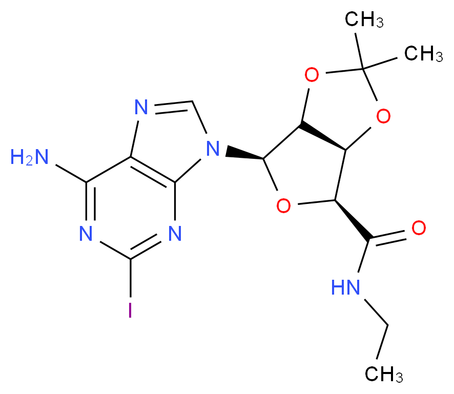 2-Iodo-5'-ethylcarboxamido-2',3'-O-isopropylidineadenosine_分子结构_CAS_162936-24-5)