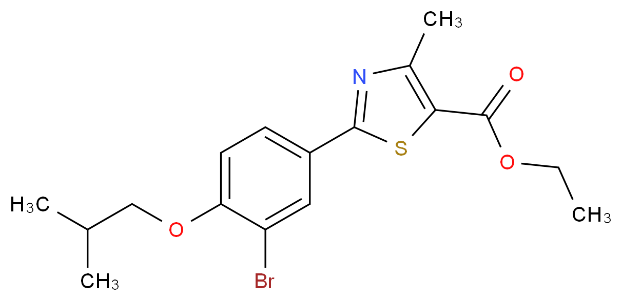 ethyl 2-[3-bromo-4-(2-methylpropoxy)phenyl]-4-methyl-1,3-thiazole-5-carboxylate_分子结构_CAS_144060-96-8