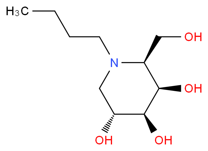 (2S,3R,4S,5R)-1-butyl-2-(hydroxymethyl)piperidine-3,4,5-triol_分子结构_CAS_141206-42-0