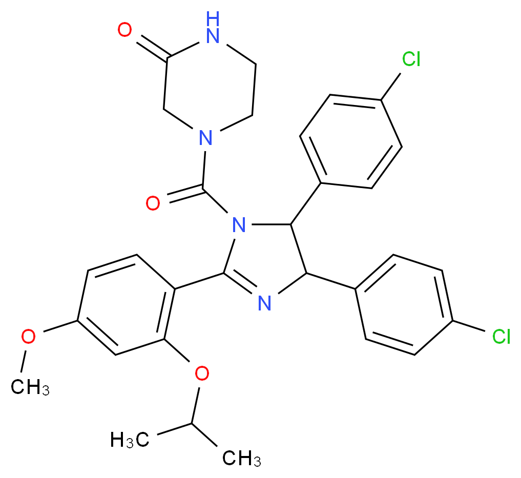 4-[4,5-bis(4-chlorophenyl)-2-[4-methoxy-2-(propan-2-yloxy)phenyl]-4,5-dihydro-1H-imidazole-1-carbonyl]piperazin-2-one_分子结构_CAS_548472