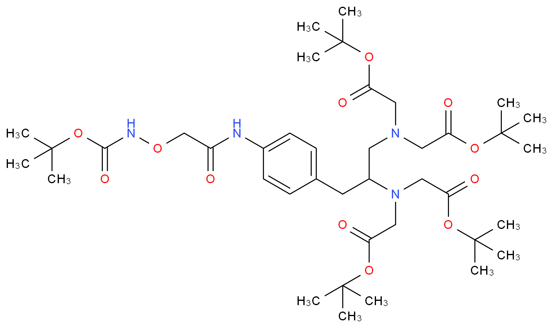 tert-butyl 2-[(1-{bis[2-(tert-butoxy)-2-oxoethyl]amino}-3-{4-[2-({[(tert-butoxy)carbonyl]amino}oxy)acetamido]phenyl}propan-2-yl)[2-(tert-butoxy)-2-oxoethyl]amino]acetate_分子结构_CAS_1216552-27-0