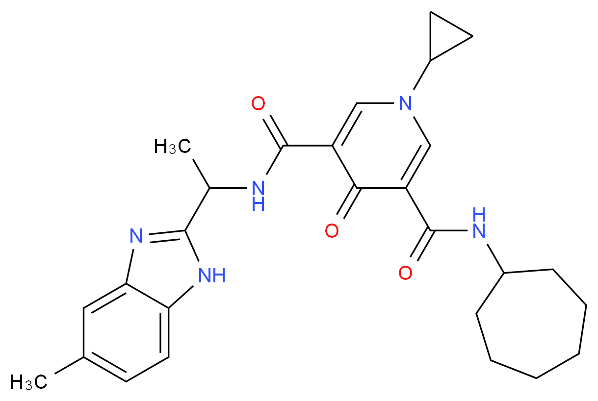 N-cycloheptyl-1-cyclopropyl-N'-[1-(5-methyl-1H-benzimidazol-2-yl)ethyl]-4-oxo-1,4-dihydro-3,5-pyridinedicarboxamide_分子结构_CAS_)