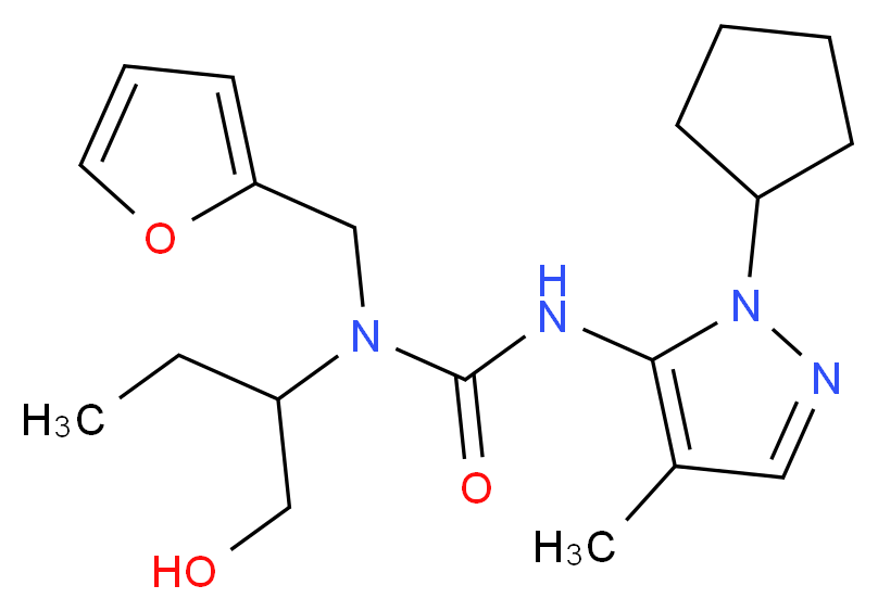 N'-(1-cyclopentyl-4-methyl-1H-pyrazol-5-yl)-N-(2-furylmethyl)-N-[1-(hydroxymethyl)propyl]urea_分子结构_CAS_)