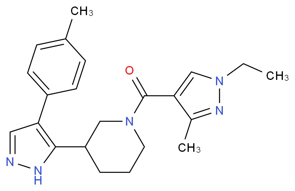 1-[(1-ethyl-3-methyl-1H-pyrazol-4-yl)carbonyl]-3-[4-(4-methylphenyl)-1H-pyrazol-5-yl]piperidine_分子结构_CAS_)