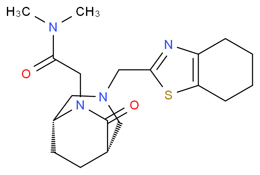 N,N-dimethyl-2-[(1S*,5R*)-7-oxo-3-(4,5,6,7-tetrahydro-1,3-benzothiazol-2-ylmethyl)-3,6-diazabicyclo[3.2.2]non-6-yl]acetamide_分子结构_CAS_)