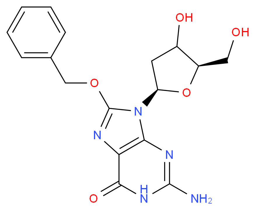 2-amino-8-(benzyloxy)-9-[(2R,5R)-4-hydroxy-5-(hydroxymethyl)oxolan-2-yl]-6,9-dihydro-1H-purin-6-one_分子结构_CAS_96964-90-8