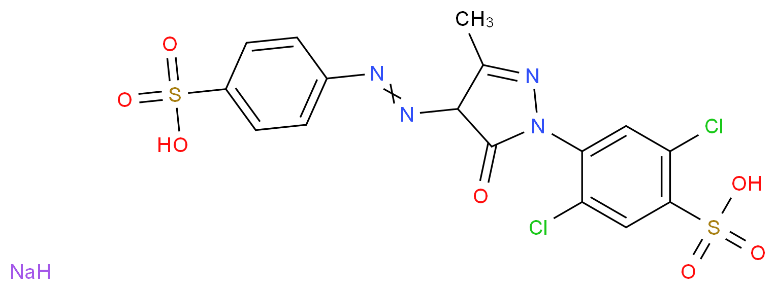 2,5-dichloro-4-{3-methyl-5-oxo-4-[2-(4-sulfophenyl)diazen-1-yl]-4,5-dihydro-1H-pyrazol-1-yl}benzene-1-sulfonic acid sodium_分子结构_CAS_6359-98-4