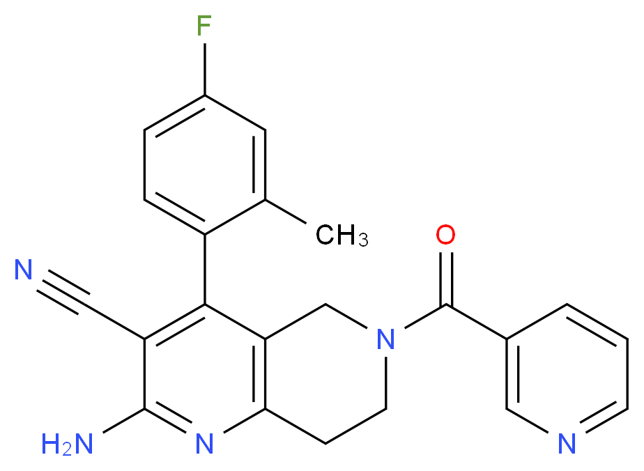 2-amino-4-(4-fluoro-2-methylphenyl)-6-(3-pyridinylcarbonyl)-5,6,7,8-tetrahydro-1,6-naphthyridine-3-carbonitrile_分子结构_CAS_)