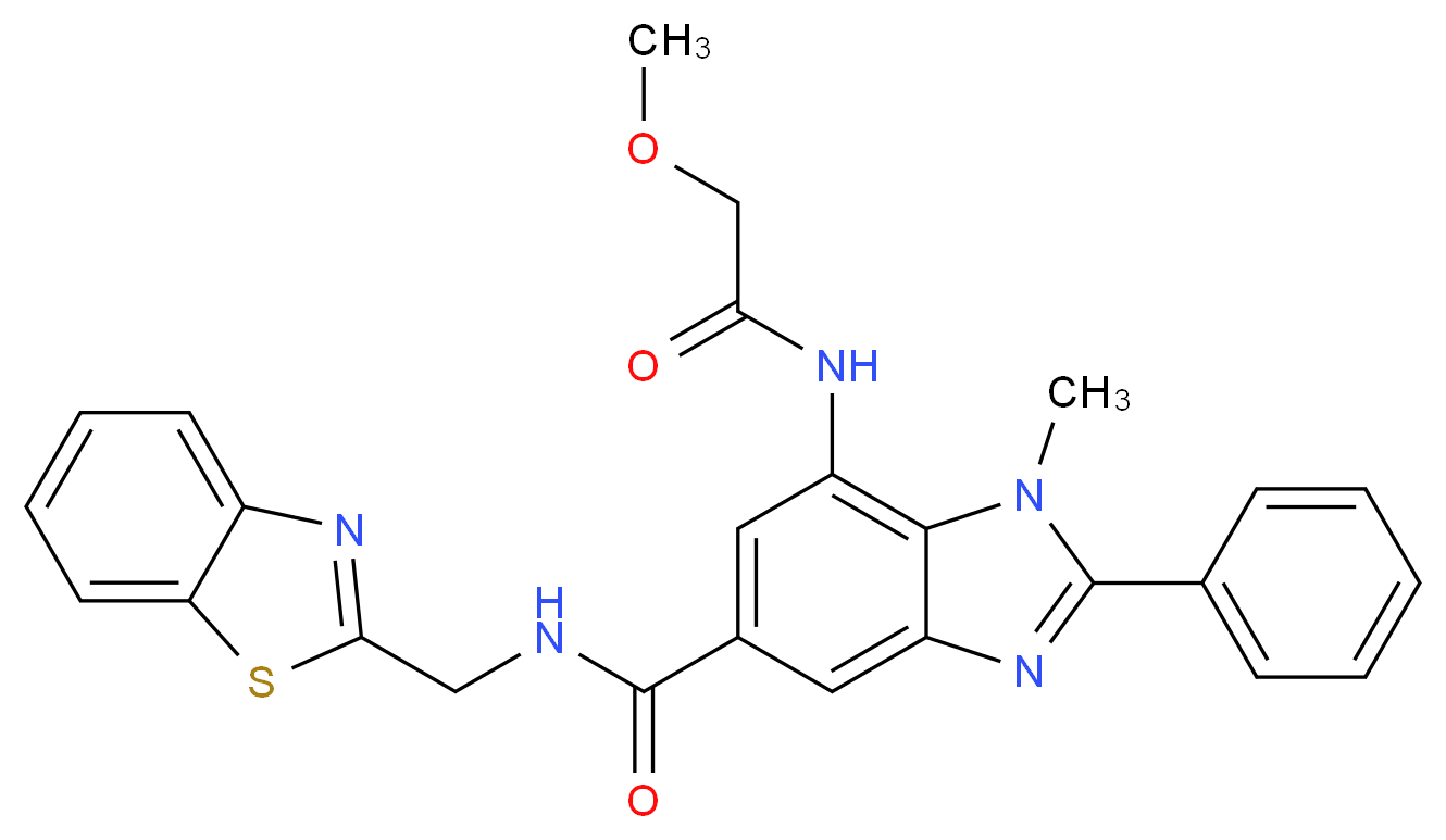 N-(1,3-benzothiazol-2-ylmethyl)-7-[(methoxyacetyl)amino]-1-methyl-2-phenyl-1H-benzimidazole-5-carboxamide_分子结构_CAS_)