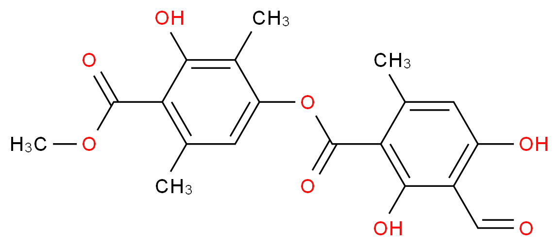 3-hydroxy-4-(methoxycarbonyl)-2,5-dimethylphenyl 3-formyl-2,4-dihydroxy-6-methylbenzoate_分子结构_CAS_479-20-9