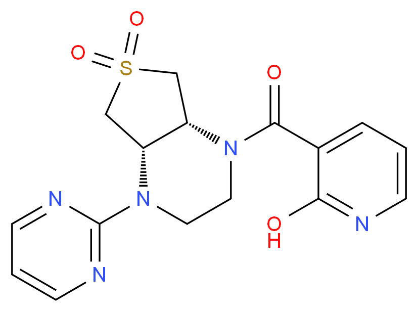 3-{[(4aS*,7aR*)-6,6-dioxido-4-pyrimidin-2-ylhexahydrothieno[3,4-b]pyrazin-1(2H)-yl]carbonyl}pyridin-2-ol_分子结构_CAS_)