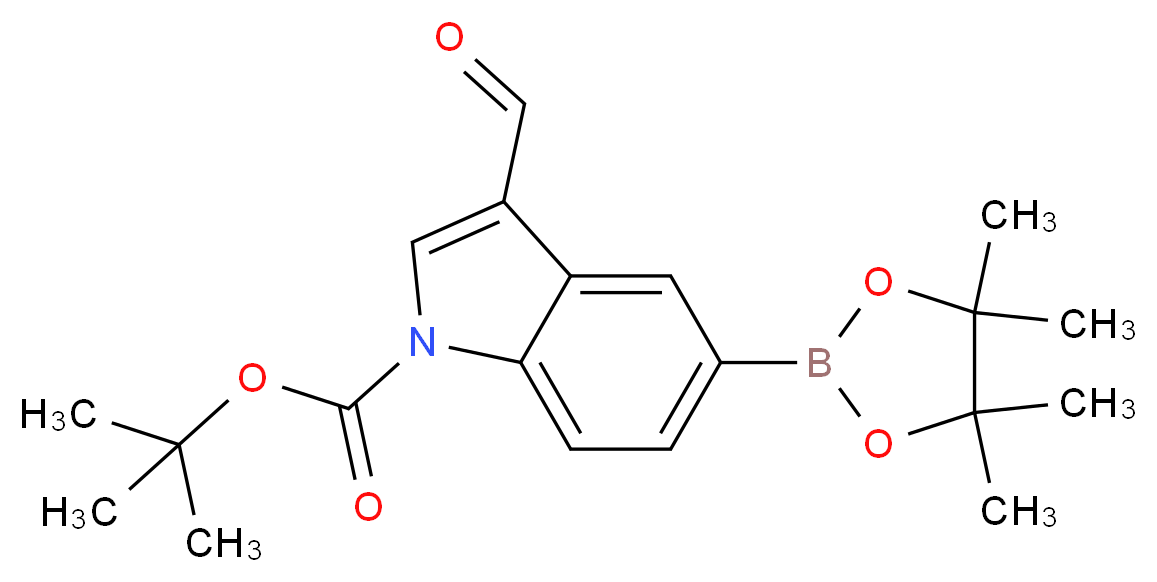 tert-butyl 3-formyl-5-(tetramethyl-1,3,2-dioxaborolan-2-yl)-1H-indole-1-carboxylate_分子结构_CAS_1025707-92-9