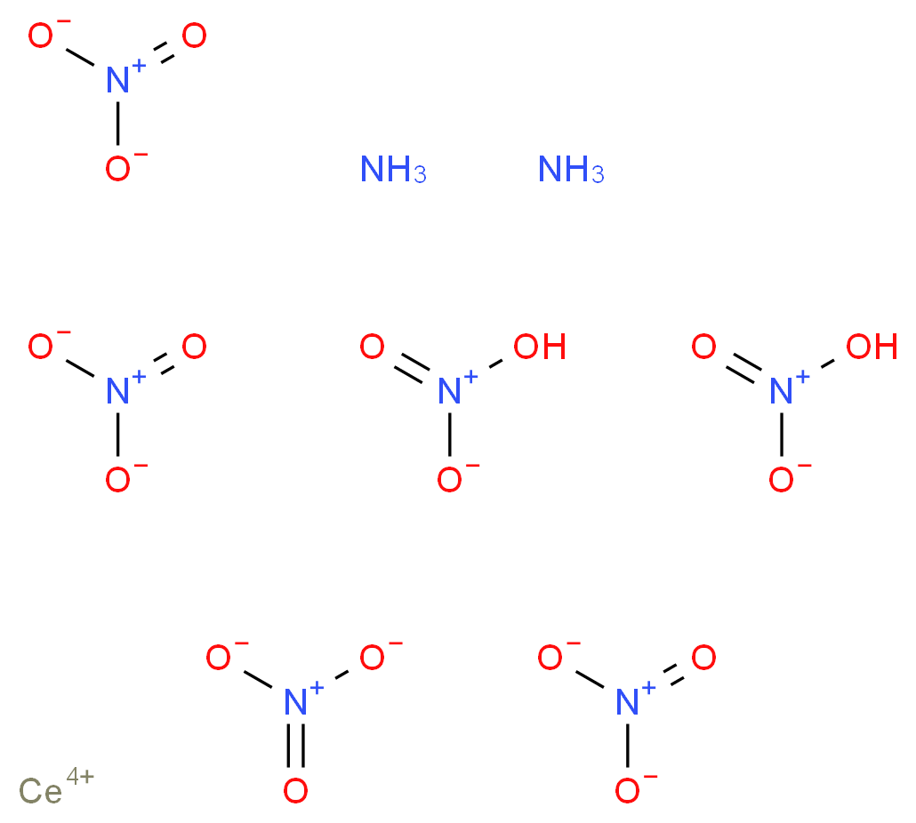 λ<sup>4</sup>-cerium(4+) ion bis(nitric acid) tetrakis(nitrooxidane) diamine_分子结构_CAS_16774-21-3