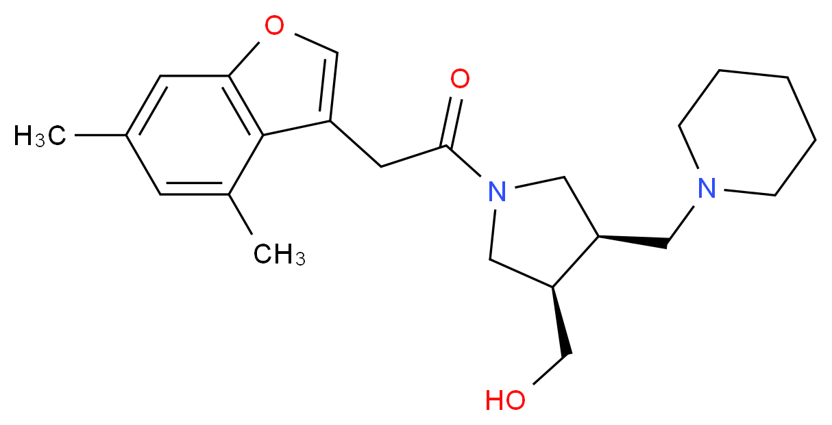 [(3R*,4R*)-1-[(4,6-dimethyl-1-benzofuran-3-yl)acetyl]-4-(piperidin-1-ylmethyl)pyrrolidin-3-yl]methanol_分子结构_CAS_)