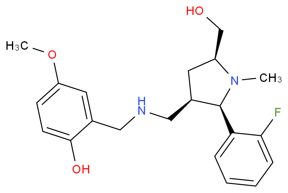2-[({[(2R*,3R*,5S*)-2-(2-fluorophenyl)-5-(hydroxymethyl)-1-methyl-3-pyrrolidinyl]methyl}amino)methyl]-4-methoxyphenol_分子结构_CAS_)
