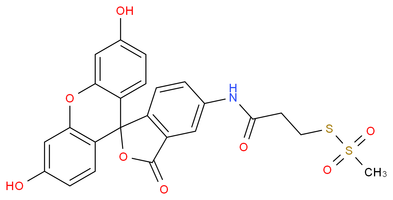 N-{3',6'-dihydroxy-3-oxo-3H-spiro[2-benzofuran-1,9'-xanthene]-5-yl}-3-(methanesulfonylsulfanyl)propanamide_分子结构_CAS_351330-42-2