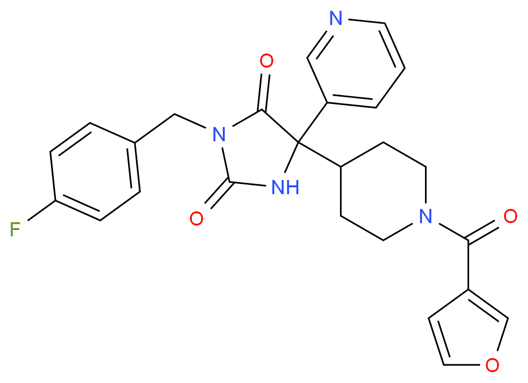 3-(4-fluorobenzyl)-5-[1-(3-furoyl)-4-piperidinyl]-5-(3-pyridinyl)-2,4-imidazolidinedione_分子结构_CAS_)
