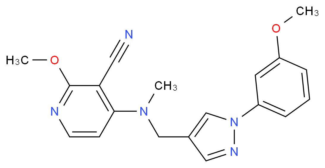 2-methoxy-4-[{[1-(3-methoxyphenyl)-1H-pyrazol-4-yl]methyl}(methyl)amino]nicotinonitrile_分子结构_CAS_)