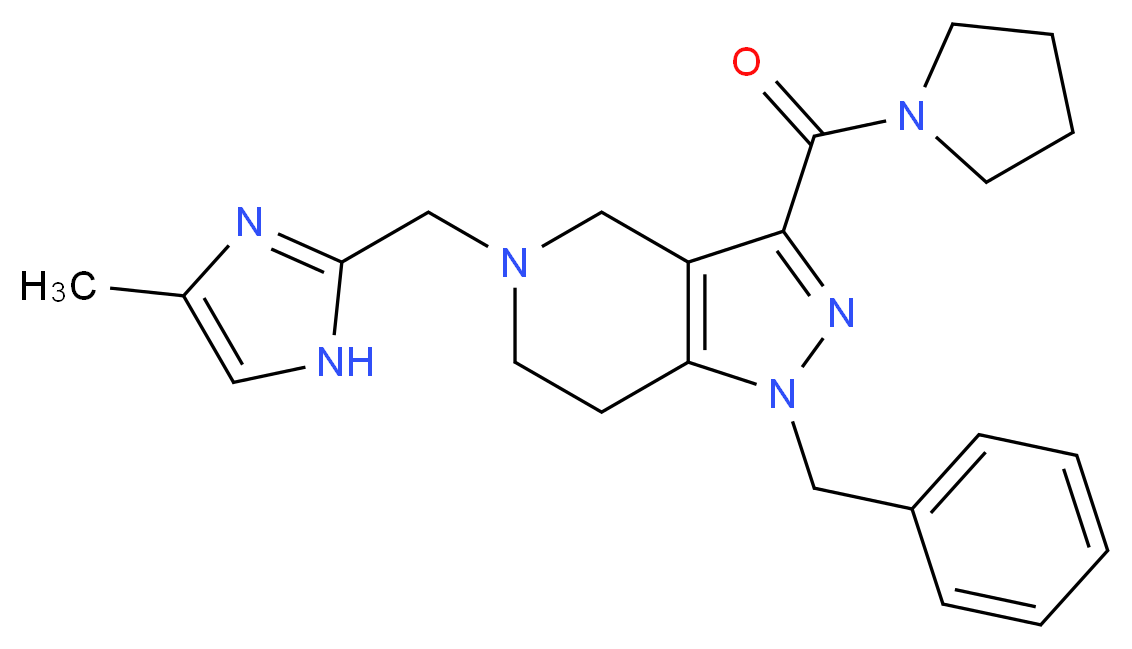 1-benzyl-5-[(4-methyl-1H-imidazol-2-yl)methyl]-3-(1-pyrrolidinylcarbonyl)-4,5,6,7-tetrahydro-1H-pyrazolo[4,3-c]pyridine_分子结构_CAS_)