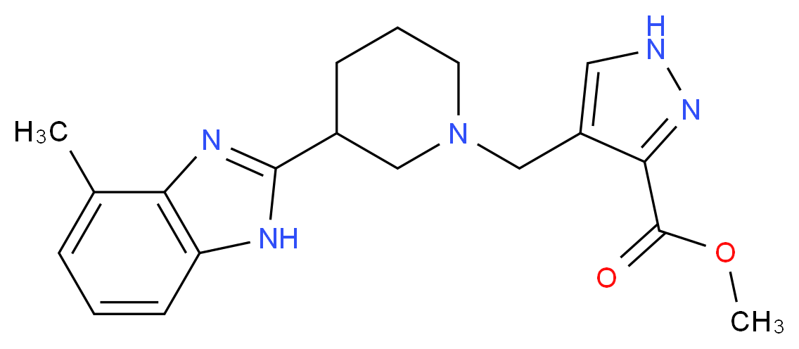 methyl 4-{[3-(4-methyl-1H-benzimidazol-2-yl)-1-piperidinyl]methyl}-1H-pyrazole-3-carboxylate_分子结构_CAS_)