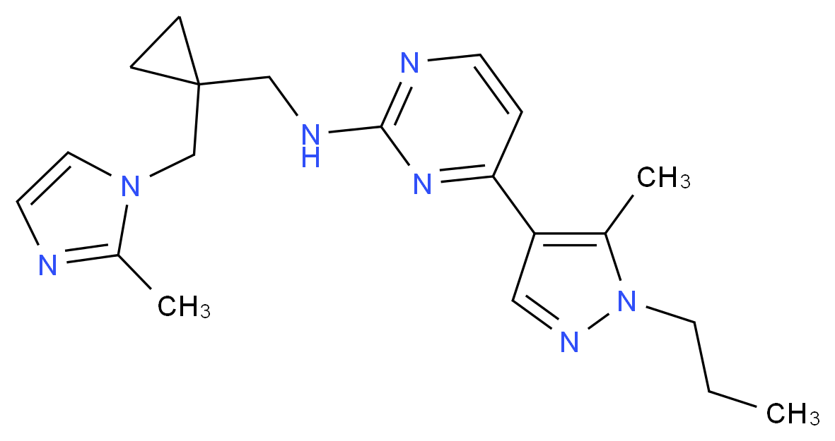 N-({1-[(2-methyl-1H-imidazol-1-yl)methyl]cyclopropyl}methyl)-4-(5-methyl-1-propyl-1H-pyrazol-4-yl)pyrimidin-2-amine_分子结构_CAS_)