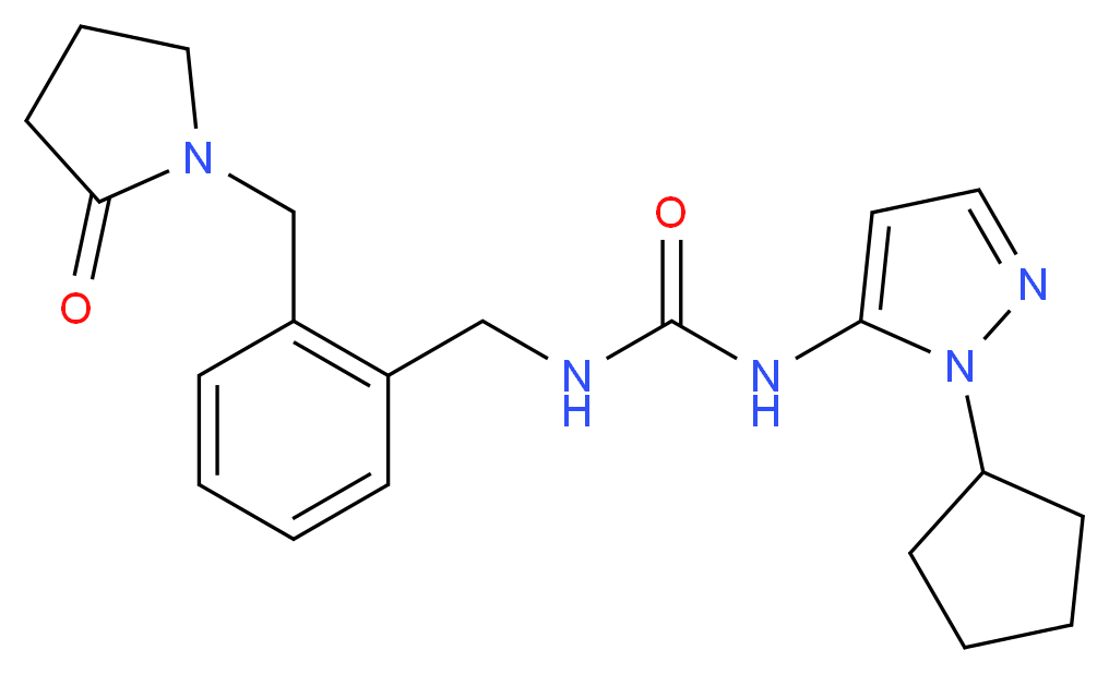 N-(1-cyclopentyl-1H-pyrazol-5-yl)-N'-{2-[(2-oxopyrrolidin-1-yl)methyl]benzyl}urea_分子结构_CAS_)
