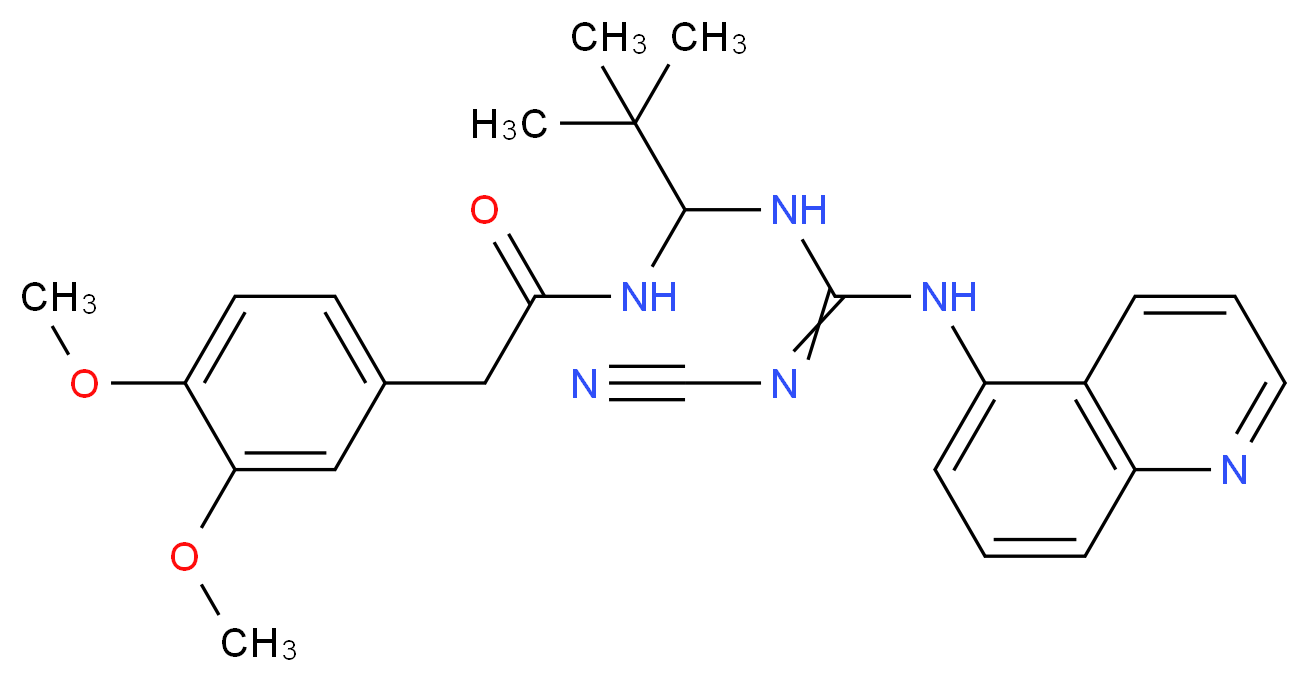 N-{1-[2-cyano-3-(quinolin-5-yl)carbamimidamido]-2,2-dimethylpropyl}-2-(3,4-dimethoxyphenyl)acetamide_分子结构_CAS_861393-28-4