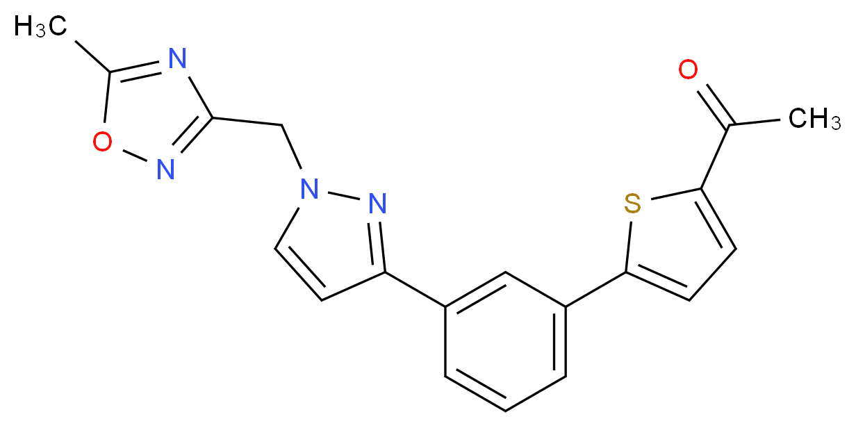 1-[5-(3-{1-[(5-methyl-1,2,4-oxadiazol-3-yl)methyl]-1H-pyrazol-3-yl}phenyl)-2-thienyl]ethanone_分子结构_CAS_)