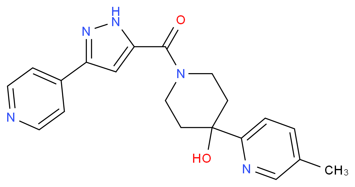 4-(5-methylpyridin-2-yl)-1-[(3-pyridin-4-yl-1H-pyrazol-5-yl)carbonyl]piperidin-4-ol_分子结构_CAS_)
