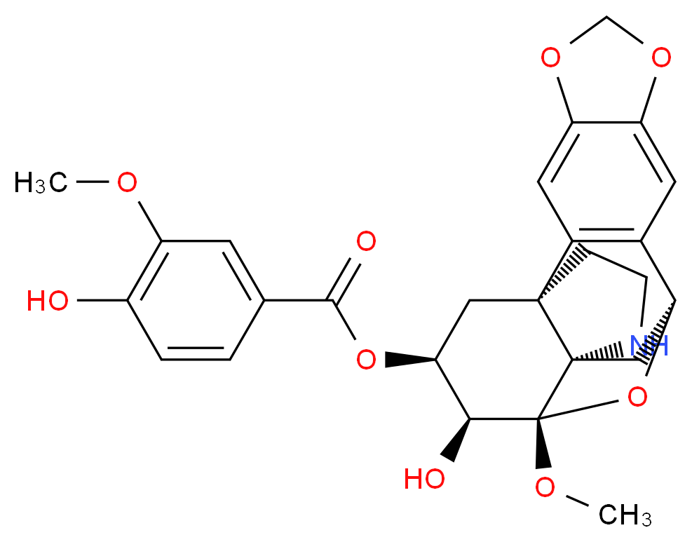 (1S,11S,13S,14S,15S,16S)-15-hydroxy-14-methoxy-5,7,21-trioxa-20-azahexacyclo[11.4.3.1<sup>1</sup><sup>1</sup>,<sup>1</sup><sup>4</sup>.0<sup>1</sup>,<sup>1</sup><sup>3</sup>.0<sup>2</sup>,<sup>1</sup><sup>0</sup>.0<sup>4</sup>,<sup>8</sup>]henicosa-2(10),3,8-trien-16-yl 4-hydroxy-3-methoxybenzoate_分子结构_CAS_33116-33-5