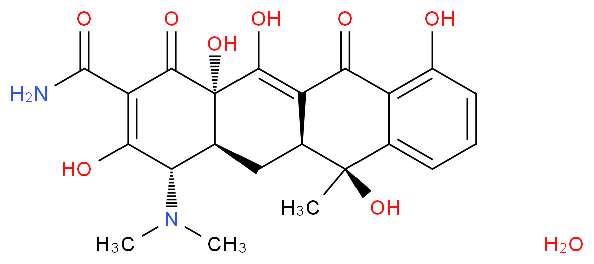 (4S,4aS,5aS,6S,12aS)-4-(dimethylamino)-3,6,10,12,12a-pentahydroxy-6-methyl-1,11-dioxo-1,4,4a,5,5a,6,11,12a-octahydrotetracene-2-carboxamide hydrate_分子结构_CAS_305833-60-7