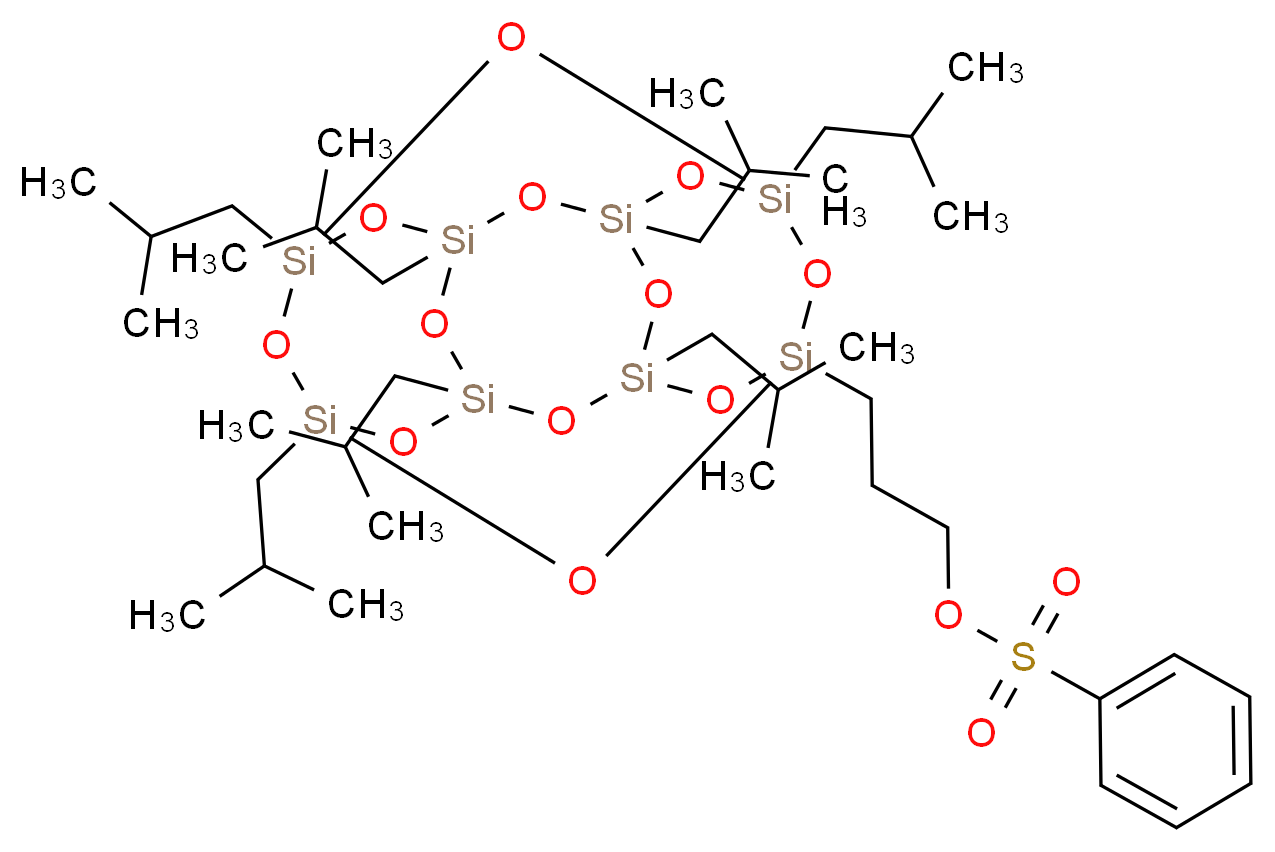 3-[heptakis(2-methylpropyl)pentacyclo[9.5.1.1<sup>3</sup>,<sup>9</sup>.1<sup>5</sup>,<sup>1</sup><sup>5</sup>.1<sup>7</sup>,<sup>1</sup><sup>3</sup>]octasiloxan-1-yl]propyl benzenesulfonate_分子结构_CAS_871126-43-1