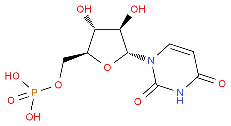 {[(2S,3R,4R,5R)-5-(2,4-dioxo-1,2,3,4-tetrahydropyrimidin-1-yl)-3,4-dihydroxyoxolan-2-yl]methoxy}phosphonic acid_分子结构_CAS_58-97-9