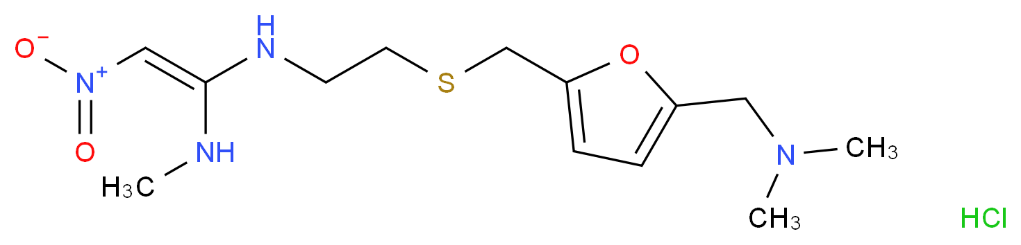 {2-[({5-[(dimethylamino)methyl]furan-2-yl}methyl)sulfanyl]ethyl}[(E)-1-(methylamino)-2-nitroethenyl]amine hydrochloride_分子结构_CAS_71130-06-8
