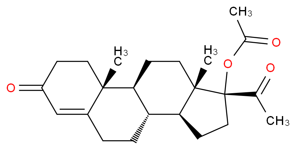 (1S,2R,10R,11S,14R,15S)-14-acetyl-2,15-dimethyl-5-oxotetracyclo[8.7.0.0<sup>2</sup>,<sup>7</sup>.0<sup>1</sup><sup>1</sup>,<sup>1</sup><sup>5</sup>]heptadec-6-en-14-yl acetate_分子结构_CAS_302-23-8