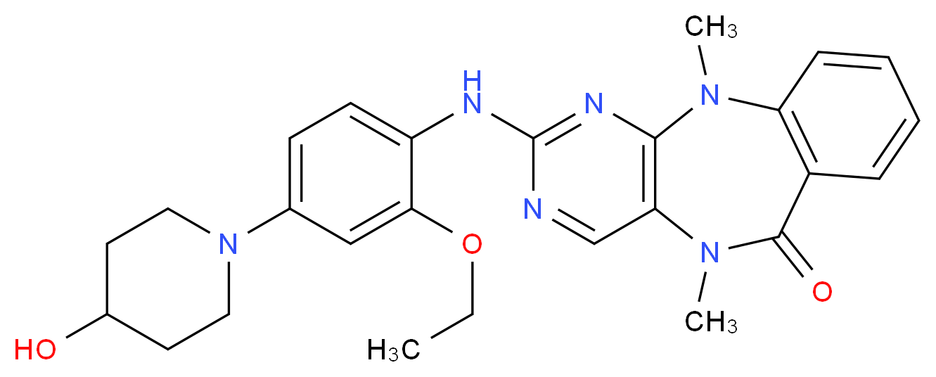 5-{[2-ethoxy-4-(4-hydroxypiperidin-1-yl)phenyl]amino}-2,9-dimethyl-2,4,6,9-tetraazatricyclo[9.4.0.0<sup>3</sup>,<sup>8</sup>]pentadeca-1(11),3(8),4,6,12,14-hexaen-10-one_分子结构_CAS_1234480-50-2