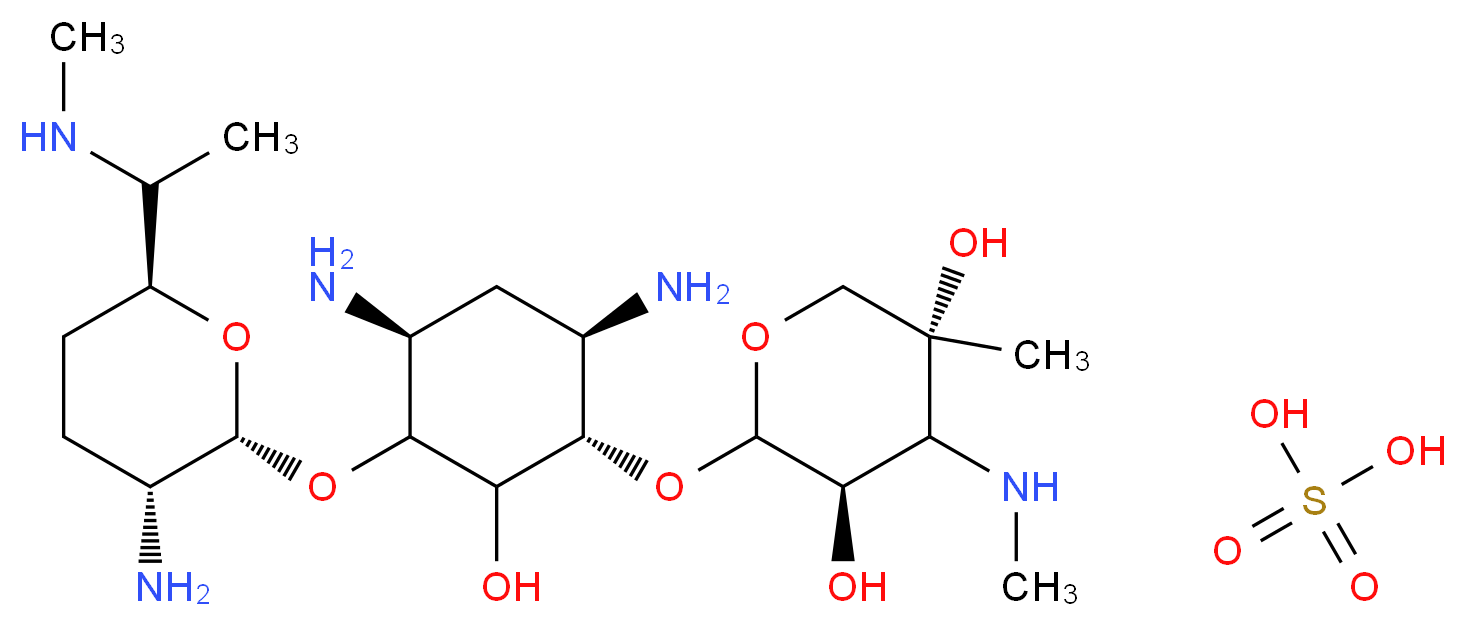 (3R,5R)-2-{[(1S,4S,6R)-4,6-diamino-3-{[(2R,3R,6S)-3-amino-6-[1-(methylamino)ethyl]oxan-2-yl]oxy}-2-hydroxycyclohexyl]oxy}-5-methyl-4-(methylamino)oxane-3,5-diol; sulfuric acid_分子结构_CAS_1405-41-0