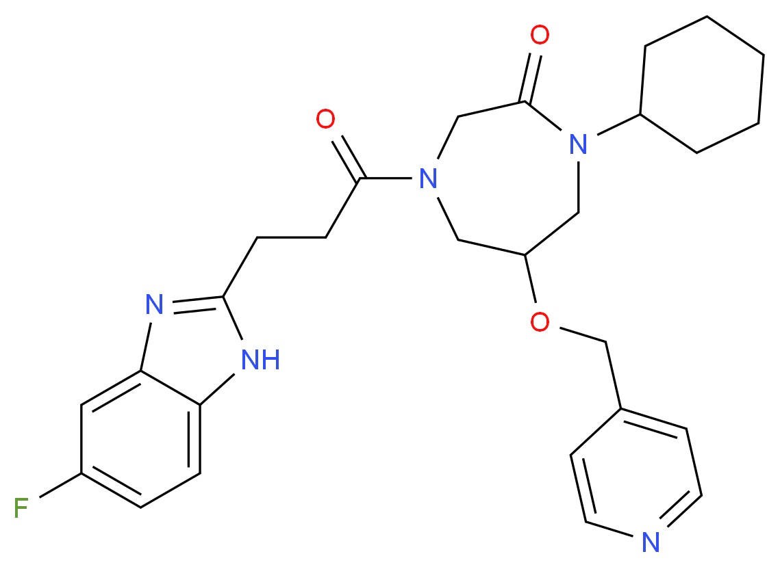 1-cyclohexyl-4-[3-(5-fluoro-1H-benzimidazol-2-yl)propanoyl]-6-(4-pyridinylmethoxy)-1,4-diazepan-2-one_分子结构_CAS_)