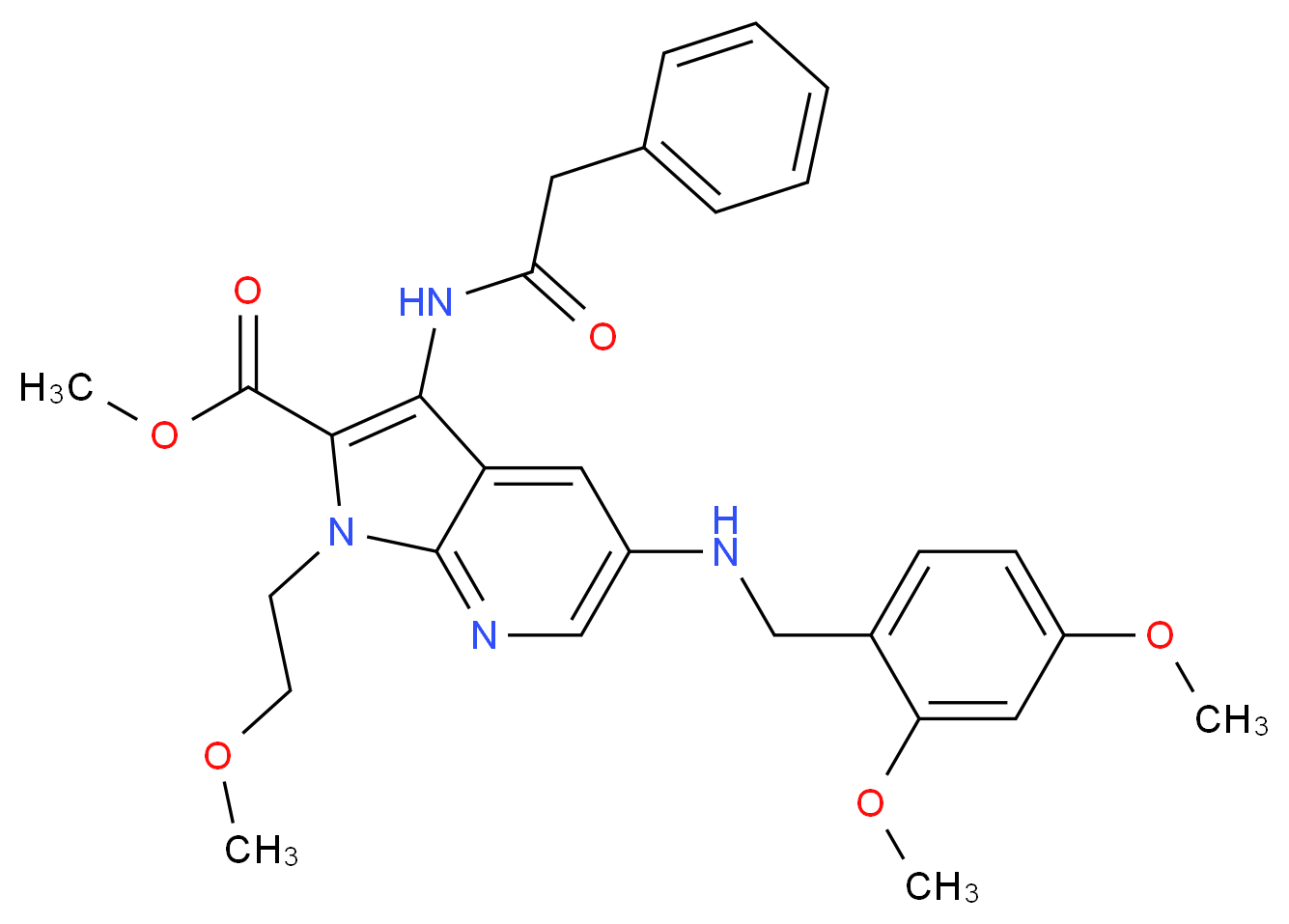 methyl 5-[(2,4-dimethoxybenzyl)amino]-1-(2-methoxyethyl)-3-[(phenylacetyl)amino]-1H-pyrrolo[2,3-b]pyridine-2-carboxylate_分子结构_CAS_)