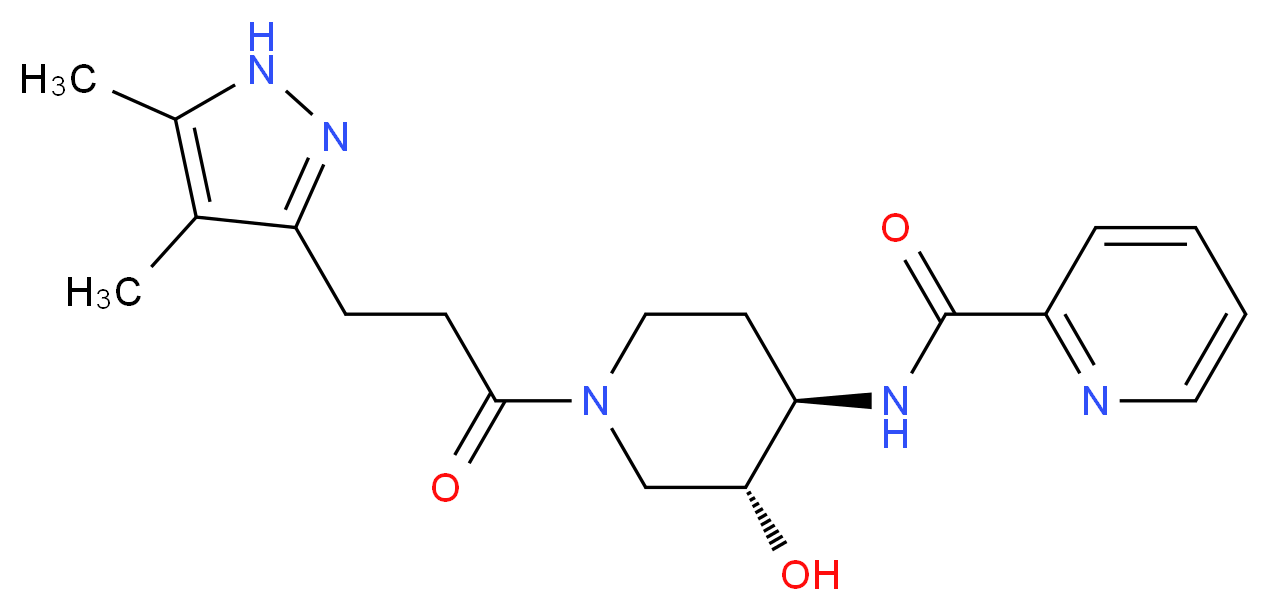 N-{(3R*,4R*)-1-[3-(4,5-dimethyl-1H-pyrazol-3-yl)propanoyl]-3-hydroxypiperidin-4-yl}pyridine-2-carboxamide_分子结构_CAS_)