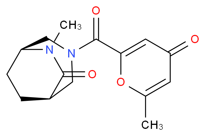(1R*,5S*)-6-methyl-3-[(6-methyl-4-oxo-4H-pyran-2-yl)carbonyl]-3,6-diazabicyclo[3.2.2]nonan-7-one_分子结构_CAS_)