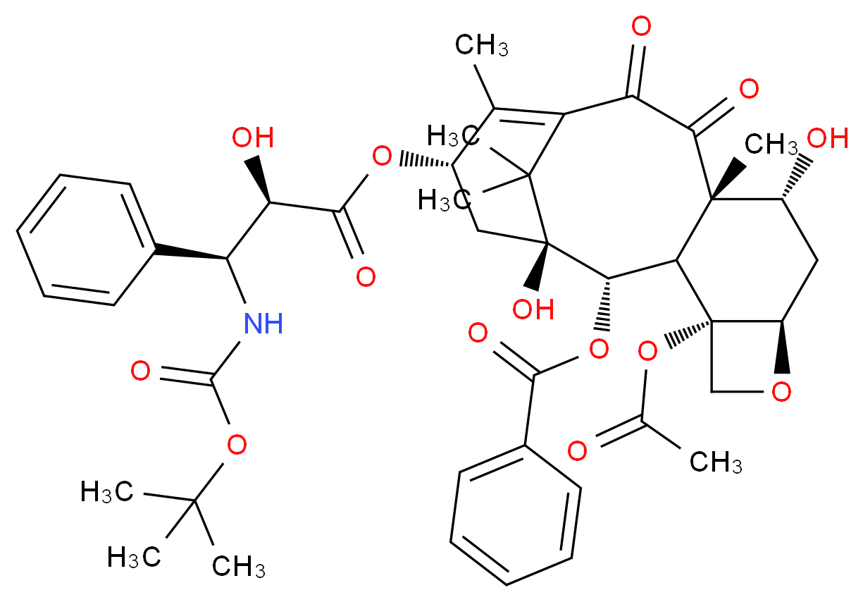 (1S,2S,3R,4S,7R,9R,10S,15S)-4-(acetyloxy)-15-{[(2R,3S)-3-{[(tert-butoxy)carbonyl]amino}-2-hydroxy-3-phenylpropanoyl]oxy}-1,9-dihydroxy-10,14,17,17-tetramethyl-11,12-dioxo-6-oxatetracyclo[11.3.1.0<sup>3</sup>,<sup>1</sup><sup>0</sup>.0<sup>4</sup>,<sup>7</sup>]heptadec-13-en-2-yl benzoate_分子结构_CAS_162784-72-7