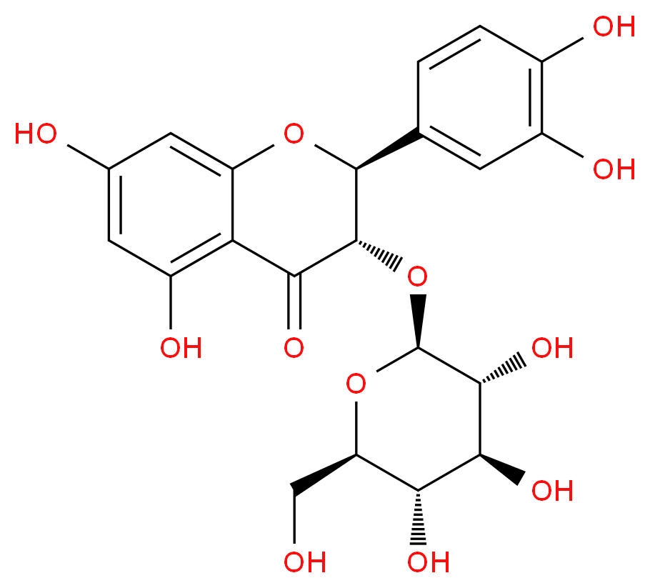 (2S,3S)-2-(3,4-dihydroxyphenyl)-5,7-dihydroxy-3-{[(2S,3R,4S,5S,6R)-3,4,5-trihydroxy-6-(hydroxymethyl)oxan-2-yl]oxy}-3,4-dihydro-2H-1-benzopyran-4-one_分子结构_CAS_129212-92-6