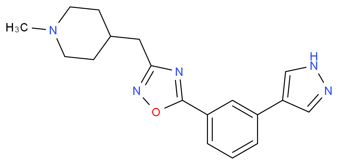 1-methyl-4-({5-[3-(1H-pyrazol-4-yl)phenyl]-1,2,4-oxadiazol-3-yl}methyl)piperidine_分子结构_CAS_)