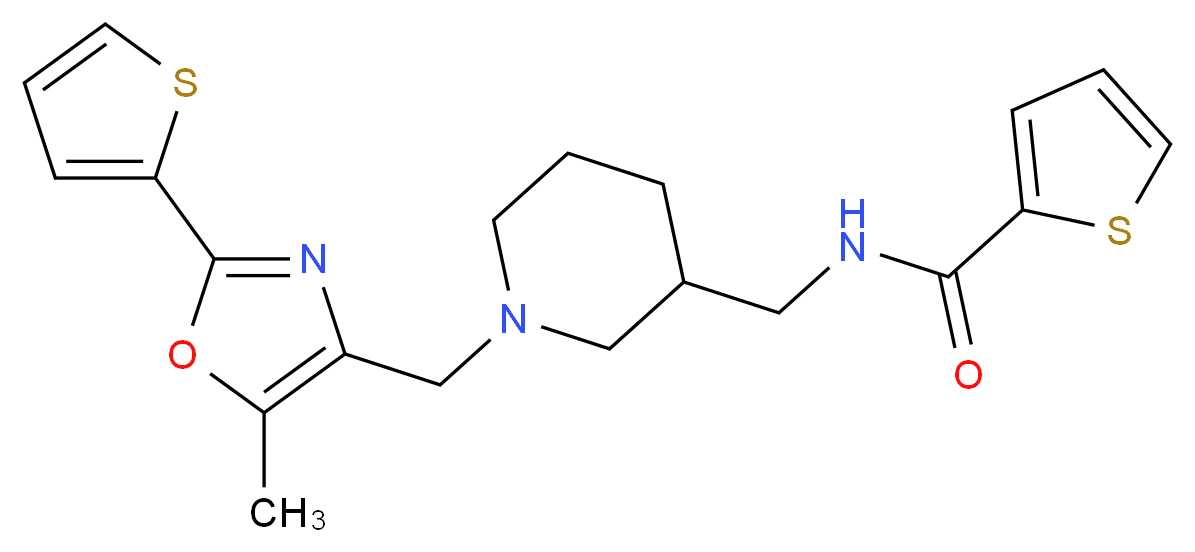 N-[(1-{[5-methyl-2-(2-thienyl)-1,3-oxazol-4-yl]methyl}-3-piperidinyl)methyl]-2-thiophenecarboxamide_分子结构_CAS_)