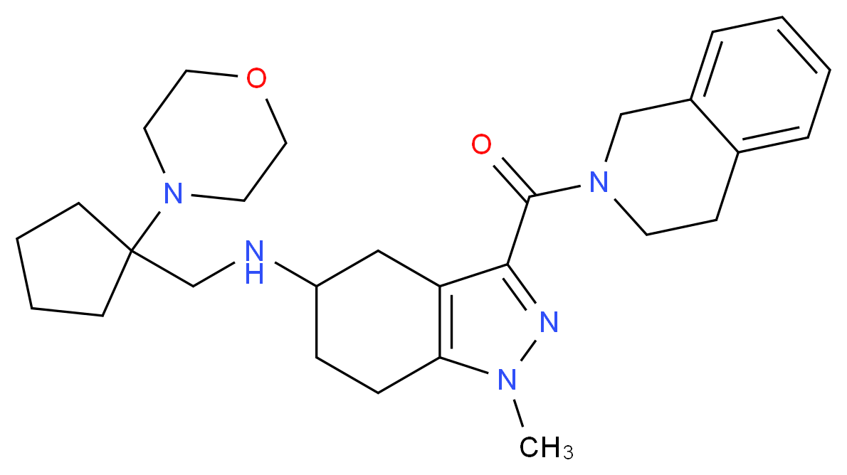 3-(3,4-dihydro-2(1H)-isoquinolinylcarbonyl)-1-methyl-N-{[1-(4-morpholinyl)cyclopentyl]methyl}-4,5,6,7-tetrahydro-1H-indazol-5-amine_分子结构_CAS_)