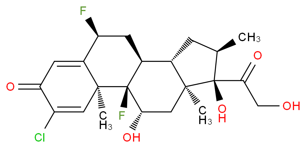 (1R,2S,8S,10S,11S,13R,14R,15S,17S)-4-chloro-1,8-difluoro-14,17-dihydroxy-14-(2-hydroxyacetyl)-2,13,15-trimethyltetracyclo[8.7.0.0<sup>2</sup>,<sup>7</sup>.0<sup>1</sup><sup>1</sup>,<sup>1</sup><sup>5</sup>]heptadeca-3,6-dien-5-one_分子结构_CAS_50629-82-8